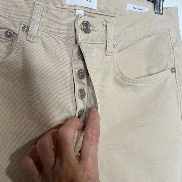 FRAME The Straight Jeans Cream Button Down Raw Hem - Picture 2 of 14